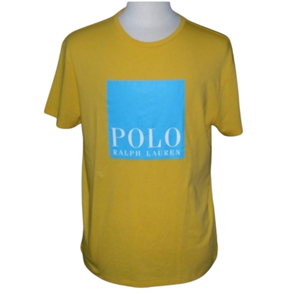 Polo Ralph Lauren Yellow Tee with Blue Logo Men's XXL Classic Fit Short Sleeves